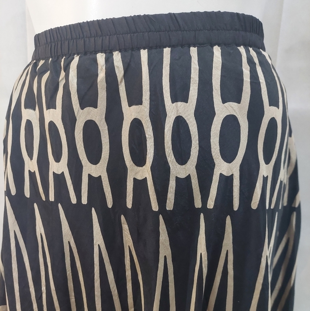 Anupama Women's Large Black Beige Geometric Print Maxi Skirt Boho Elastic Waist - Picture 13 of 13